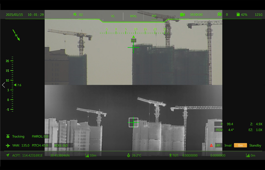 640X512 4-кратный зум, 2-осевая тепловизионная камера для пилотируемого транспортного средства с отслеживанием целей